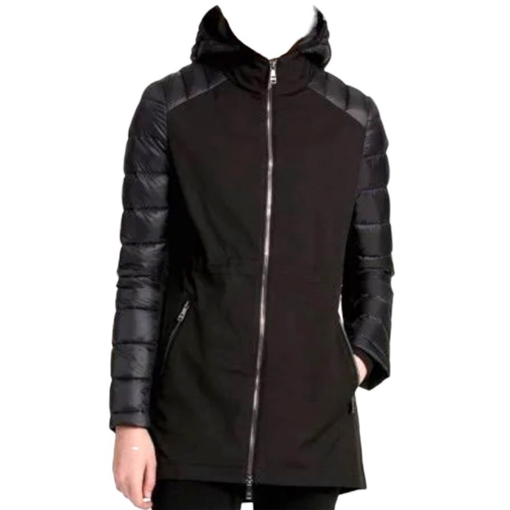 Calvin Klein Performance Quilted Jacket Black Women Sz L Detachable Hood Fleece